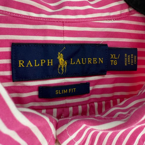 Ralph Lauren Mens XL Pink Striped Slim Fit Long Sleeve Button Down‎ Shirt - Picture 4 of 5